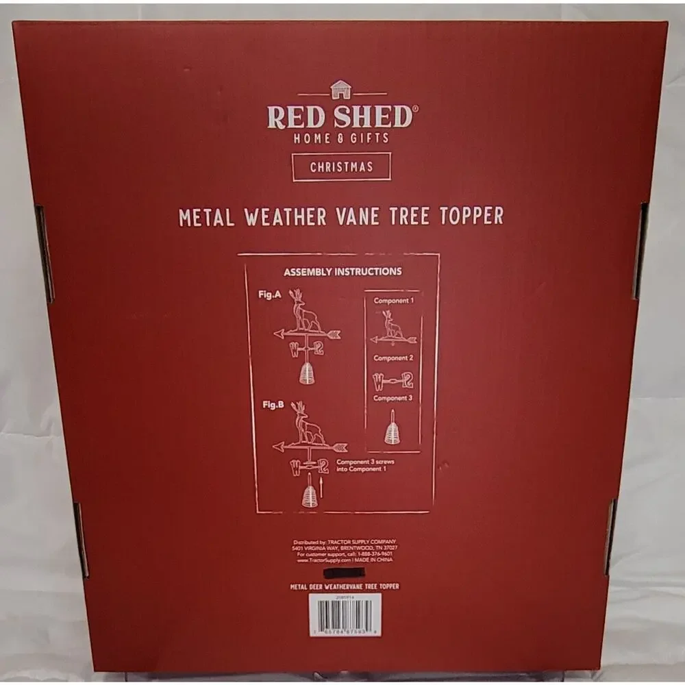 NIB Red Shed Metal Deer Weather‎ Vane Christmas Tree Topper 2023
